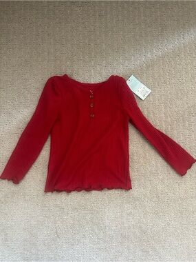 Target Red Ribbed Long-Sleeve Henley Top